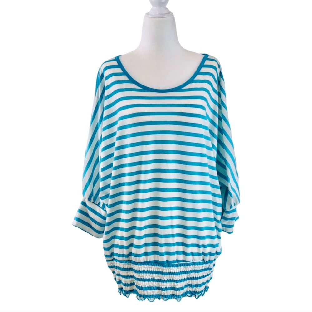 Lena Turquoise and White Stripe Shirt Size 14/16W
